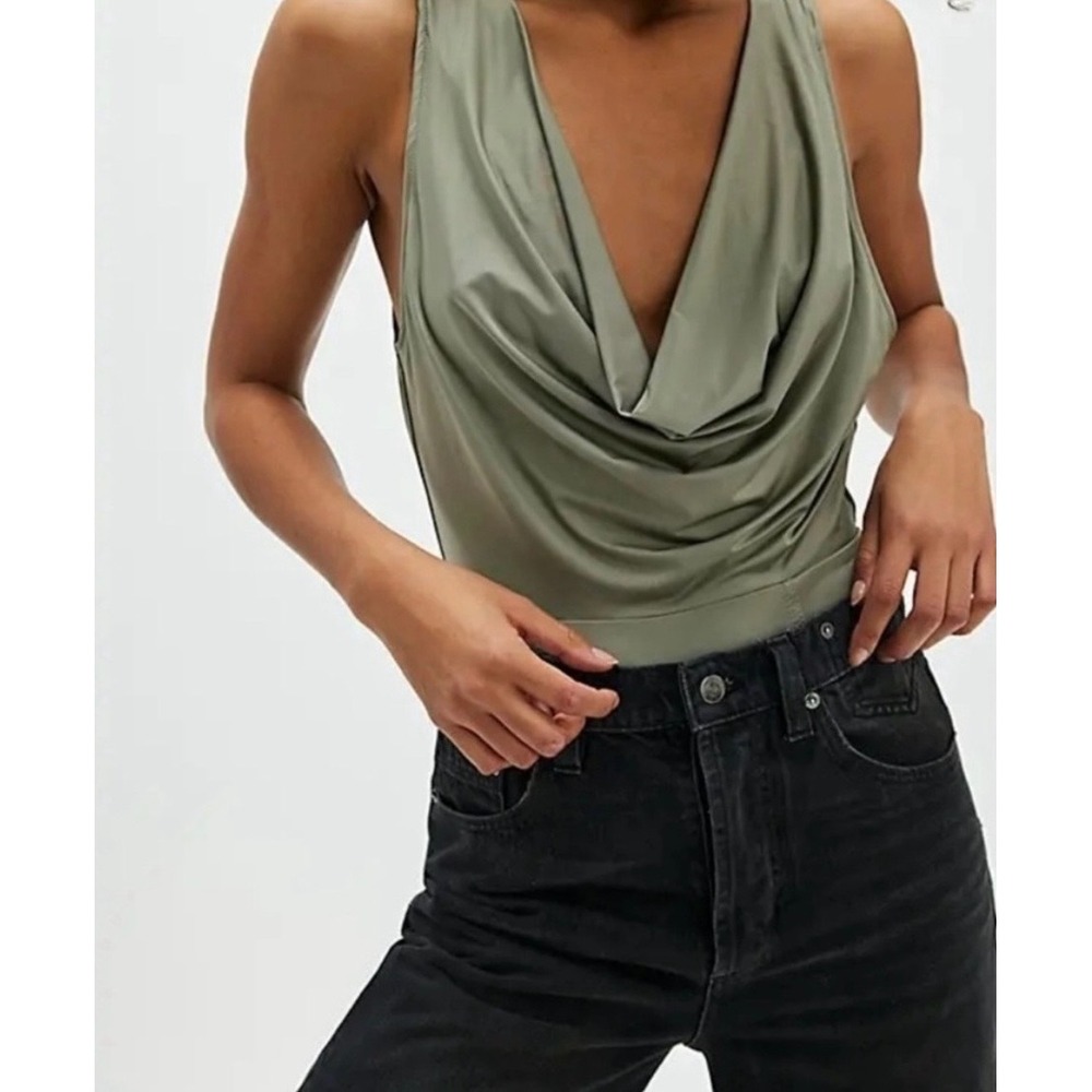 Intimately Free People Laurel Oak Bodysuit Olive Green Draped Front XS NEW/NWT